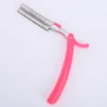 Manual folding razor shaving tool pink handle portable facial hair removal grooming tool SKU - Holder Only (Without Blade) / Pink