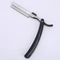 Manual folding straight razor handle barber shaving knife classic black handle styling tool sku. - Holder Only (Without Blade) / Black