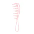 Peine de pelo rosa de dientes anchos para cabello rizado, peine desenredante de plástico. - Rosa Claro