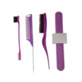 Hair styling tools set with edge brush, tail comb, teasing brush and magnetic slap band. - Purple