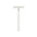 Men safety razor classic double edge metal grooming tool white handle clean shave - White