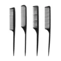 Professional black tail combs set for hair styling, sectioning and parting. Durable salon tools. - Pack of 4 / Black