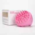 Pink silicone shampoo brush with soft bristles for scalp massage and hair washing care box. - Simple Packaging / Pink