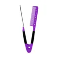 V-shaped hair straightening comb, purple and black design with metal tail pin for styling. - Purple