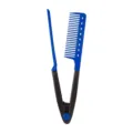 V-shaped hair straightening comb black and blue hair styling tool for salon and home use - Blue