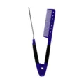 V-shaped hair straightening comb, professional salon hair styling tool with metal tail. - Blue