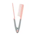 V-shaped hair straightening comb pink gray styling tool for volume and sleek hairstyles - Pink