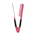 Pink V-shaped hair straightening comb salon styling tool with comb teeth and metal rod - Pink