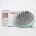 Cepillo de champú de silicona masaje cuero cabelludo peine lavado con caja de papel - Gris Verdoso