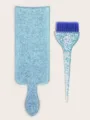Hair dye brush and tinting board set with glitter design, professional hair coloring tools. - Large Brush + Large Board / Two-Piece Set / Blue