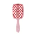 Spazzola per capelli rosa con design a nido d'ape per massaggio e asciugatura rapida. - Doppio rosa - Manico in paglia di grano