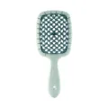 Spazzola capelli cava alveolare cuoio capelluto massaggio paddle districante styling - Doppio verde - Manico in paglia di grano