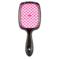 Spazzola per capelli cava nera e rosa con design a griglia a nido d'ape per uno styling facile. - Sacchetto OPP / Rosso Rosa-Manico Nero