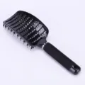 Black curved vent hair brush with boar bristles for smooth styling and scalp massage. - OPP Bag / Black With Bristles
