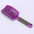 Curved boar bristle hair brush in purple with anti-slip handle for daily styling and massage. - OPP Bag / Purple With Bristles