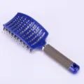 Curved hair brush with boar bristles and nylon pins, ergonomic anti-slip handle, blue. - OPP Bag / Blue With Bristles