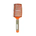 Curved hair brush with boar bristles, ergonomic handle for anti-static styling and scalp massage. - OPP Bag / Orange With Bristles