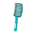 Turquoise curved hair brush with boar bristles and vent design for styling smooth hair everyday. - OPP Bag / All Blue With Bristles