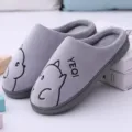 Grey plush indoor slippers for couples with cute animal embroidery, thick anti-slip sole. - 42-43 / Bear Style-Grey