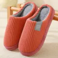 Cozy orange corduroy indoor slippers with warm plush lining, thick non-slip sole for winter. - 36-37 / Striped Style - Leather Red