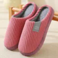 Cozy pink corduroy winter cotton slippers for indoor home use with warm plush lining. - 36-37 / Striped Style - Purple