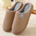Gemütliche Winter-Hausschuhe für Paare, dicke Sohle, rutschfest, warme Baumwollschuhe. - Gestreift - Kaffee