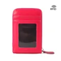 Rosa Leder RFID schutz Mini Kartenetui mit Reissverschluss und Sichtfenster Damen - Fuchsia