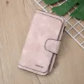 Damen lange matte PU Leder Geldbörse große Kapazität Kartenhalter rosa elegantes Design - Rosa