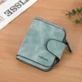 Retro Damen Geldbörse aus mattem Leder Kurz Mehrere Kartenfächer Münzfach Klappbrieftasche - Grün