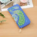 Damen ethnisch bestickte Pfau lange Geldbörse Reißverschluss Kartenhalter Clutch Tasche - Blau