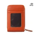 Vertikale RFID Lederkartenbrieftasche für Damen mit Litchimuster und Sichtfenster. - Erdgelb