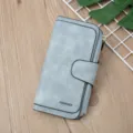 Damen lange matte PU Leder Geldbörse große Kapazität Multifunktion Handtasche blau - Blau