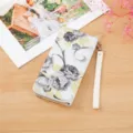 Damen Geldbörse lang Blumenmuster PU Leder Reißverschluss Brieftasche mit Handschlaufe. - Schwarz