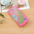Damen Ethnisch Bestickt Pfau Langer Geldbeutel Reißverschluss Clutch Kartenhalter - Fuchsia
