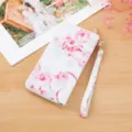 Women long floral printed wallet and clutch phone bag with convenient wrist strap. - Rose Red