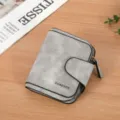 Grey frosted leather women short wallet multi card slot coin purse clasp handbag SKU - Gray