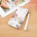 Women long floral print wallet white PU leather wristlet purse clutch with zipper closure - Dark Red