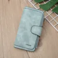 Mint green matte PU long wallet for women, large capacity multi-purpose clutch and card holder. - Green