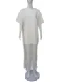 Detail view of the white short sleeve top spliced with elegant lace long dress for women. - S / White
