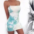 Close-up detail of the trendy tie-dye bodycon camisole dress showing fitted silhouette and fabric. - 2XL / Light Blue