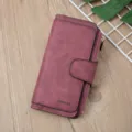 Women long matte PU leather wallet, large capacity zipper clutch purse with multiple card slots. - Fuschia