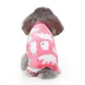 Pink fleece dog pajamas with cute white bear pattern, warm winter pet onesie for small dogs. - S / Pink