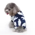 Winter warm dog fleece pajamas with cute polar bear pattern, soft four-leg pet jumpsuit apparel. - S / Blue