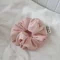 Korean pink fabric scrunchie detail shot, soft hair accessory for daily styling and ponytail. - Style 6 Pink Solid