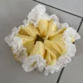 Yellow white lace hair scrunchie sweet cute hair accessory ponytail holder for women and girls - Yellow