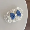 Lace edge denim blue bow hair clip sweet girl side clip duckbill hair accessory stylish - Oval Bow Hair Clip