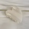 Détail de pince à cheveux en cœur élégante, finition nacrée, maintien sûr pour diverses coiffures. - Pince Crabe Cœur / Beige