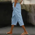 2025 Été Nouveau Pantalon Capri Décontracté Femme Taille Élastique Respirant Confortable Mode - S / Bleu clair