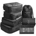 Set de 7 Cubes de Rangement de Voyage Organisateurs de Bagages Valise Noirs Sacs - Ensemble de 7 trousses de toilette - noir