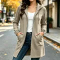 Sweat à capuche long kaki zippé pour femme veste en molleton décontractée automne - S / Kaki